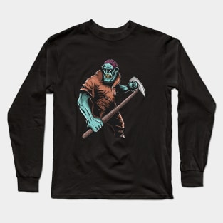 Zombie With Big Axe Terror in City Long Sleeve T-Shirt
